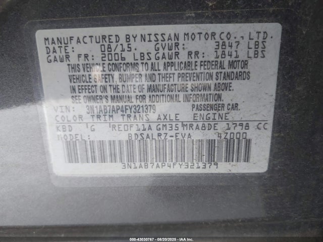 3N1AB7AP4FY321379 Nissan Sentra
