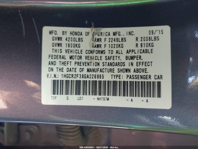 1HGCR2F38GA026965 Honda k24w1