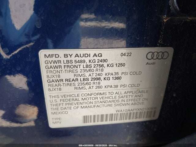 2022 AUDI Q5 WA1GAAFYXN2100806 Photo 8