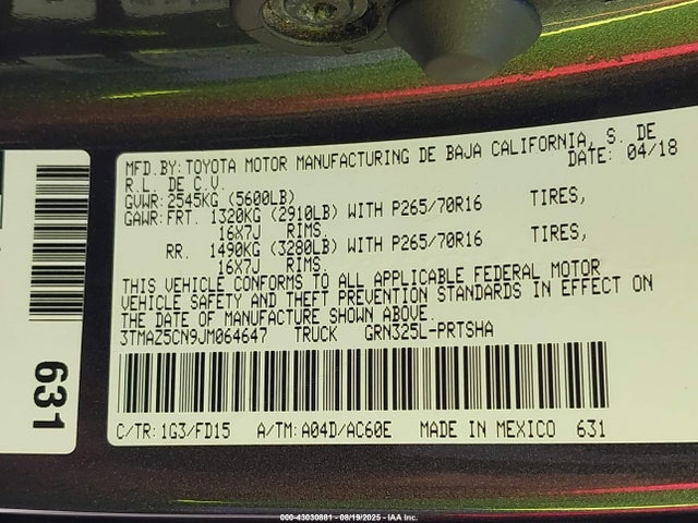 3TMAZ5CN9JM064647 Toyota 2gr-fks