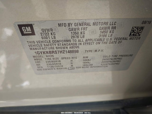 2017 CADILLAC XT5 1GYKNBRS7HZ148898 Photo 8