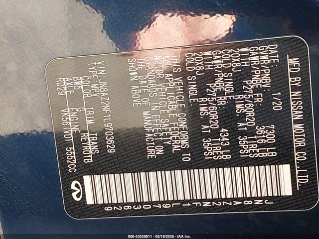 JN8AZ2NF1L9703629 Infiniti QX80