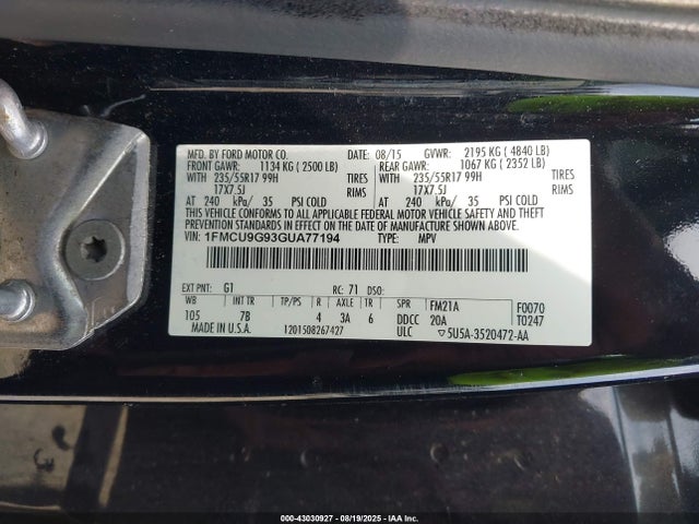 1FMCU9G93GUA77194 Ford 2016