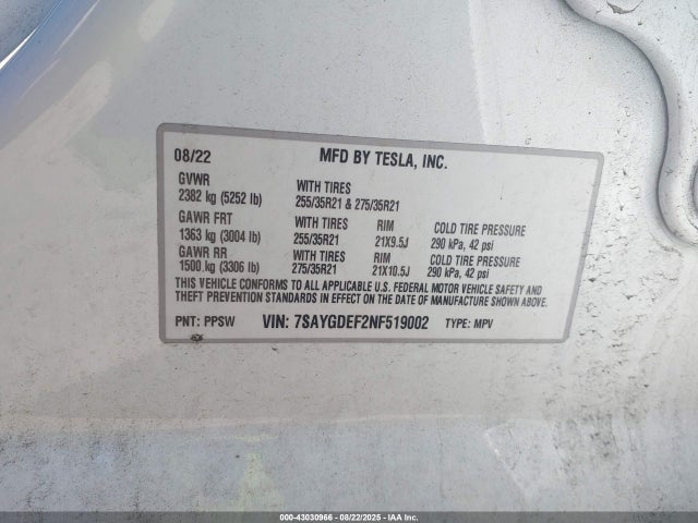 Tesla Model Y 2022 7SAYGDEF2NF519002 Image 9