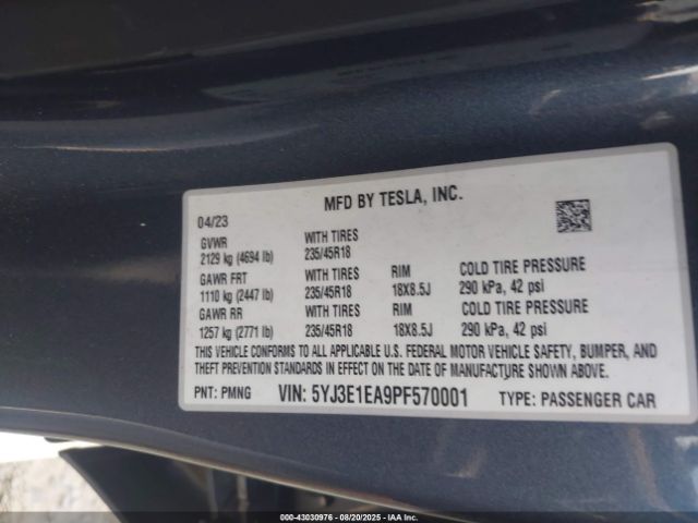 2023 TESLA MODEL 3 5YJ3E1EA9PF570001 Photo 8