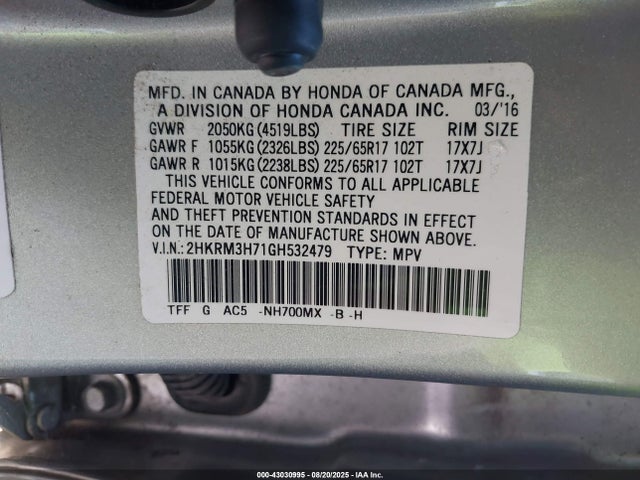2HKRM3H71GH532479 Honda k24w9
