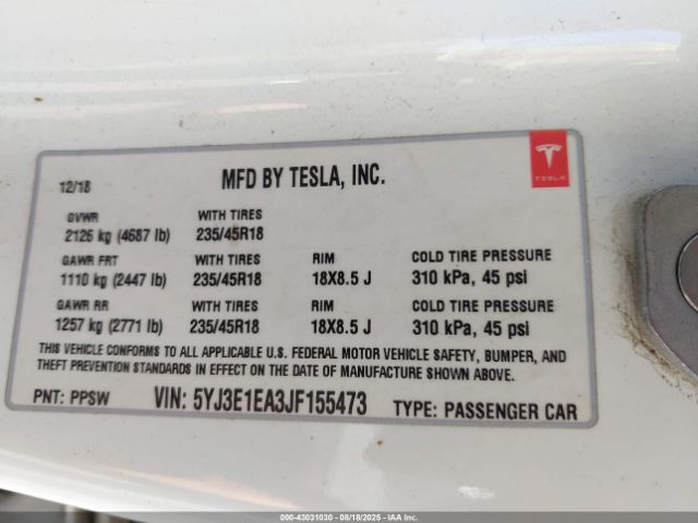 2018 TESLA MODEL 3 5YJ3E1EA3JF155473 Photo 8