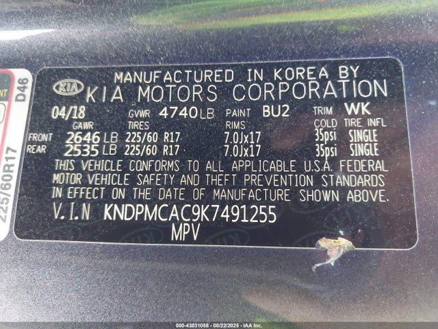 KIA gdi theta ii 2019 KNDPMCAC9K7491255 Image 9