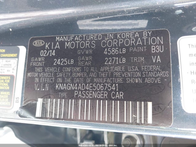 KIA dohc mpi theta ii 2014 KNAGN4AD4E5067541 Image 9