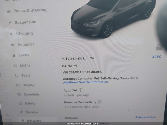 Aukcja sprzedaży 2023 Tesla Model X Dual Motor All-wheel Drive/standard Range, vin: 7SAXCAE52PF383910, numer aukcji: 43031089
