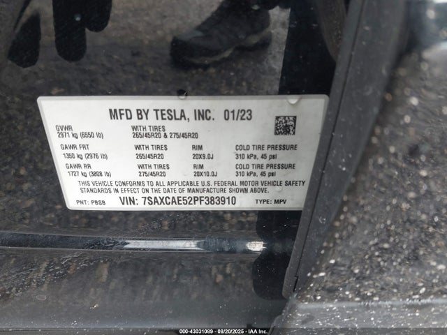 Aukcja sprzedaży 2023 Tesla Model X Dual Motor All-wheel Drive/standard Range, vin: 7SAXCAE52PF383910, numer aukcji: 43031089
