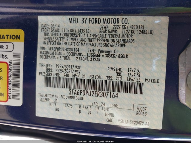 Ford Fusion 2014 3FA6P0PU2ER307164 Image 9