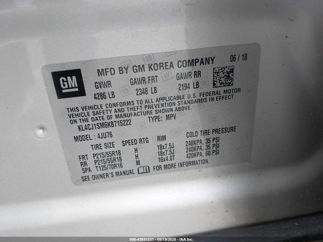 KL4CJ1SM6KB715222 Buick le2 - direct injection, variable valve timing, alum, gen 1