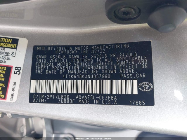 4T1K61BKXNU057880 Toyota a25a-fks