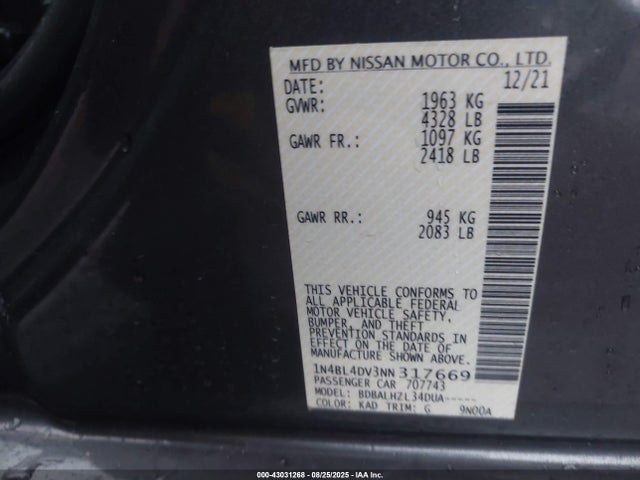2022 NISSAN ALTIMA 1N4BL4DV3NN317669 Photo 8