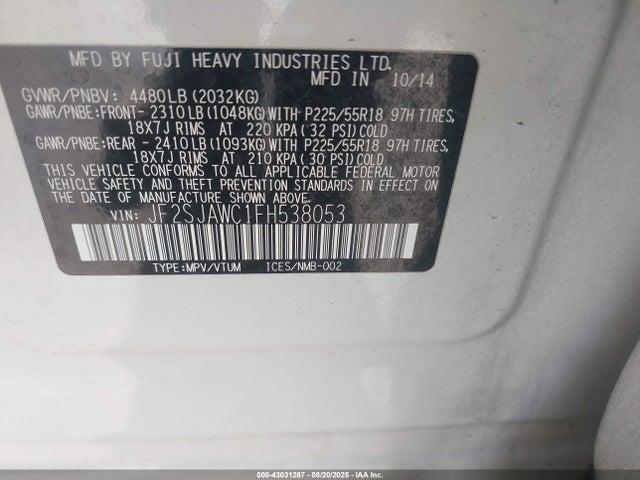 Subaru 2.5na u5 2015 JF2SJAWC1FH538053 Image 9
