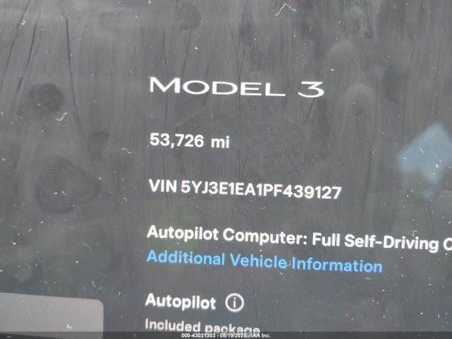 5YJ3E1EA1PF439127 Tesla MODEL 3