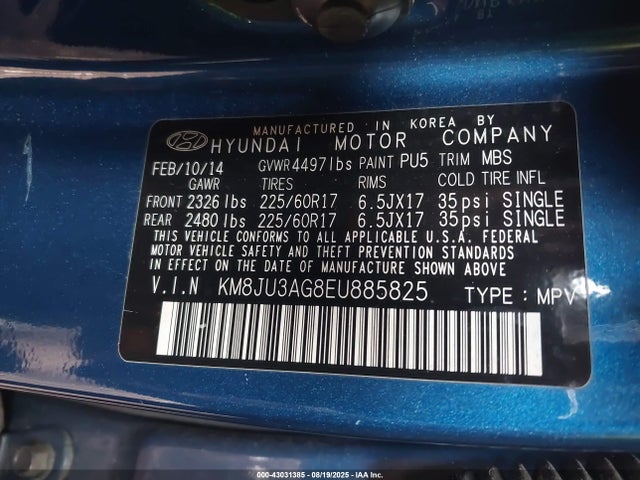 KM8JU3AG8EU885825 Hyundai gdi theta ii