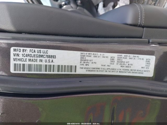 2021 DODGE DURANGO 1C4RDJEG8MC788893 Photo 8