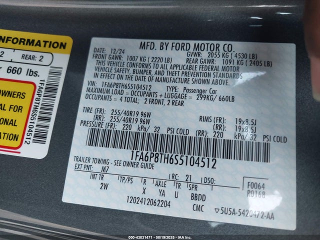 Ford 4v 2025 1FA6P8TH6S5104512 Image 9