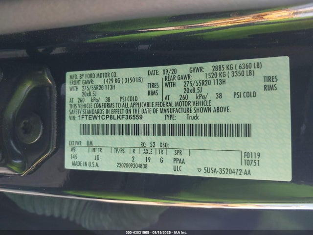 1FTEW1CP8LKF36559 Ford 2.7l-4v