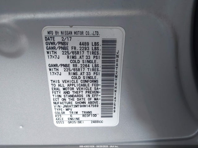 JN8AT2MT9HW147569 Nissan Rogue