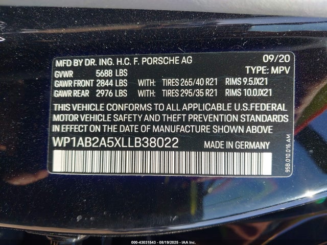 WP1AB2A5XLLB38022 Porsche Macan
