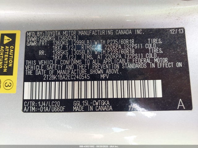 Lexus 2gr-fe 2014 2T2BK1BA2EC240545 Image 9
