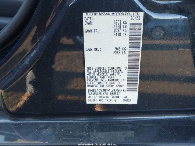 Nissan 2021 2021 1N4BL4DV3MN420976 Image 9