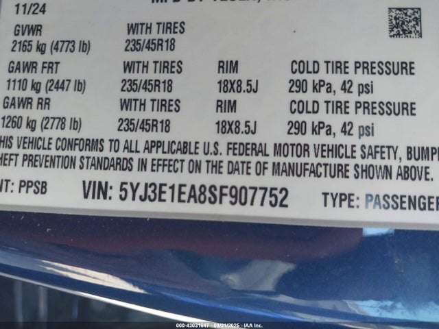 2025 TESLA MODEL 3 5YJ3E1EA8SF907752 Photo 8