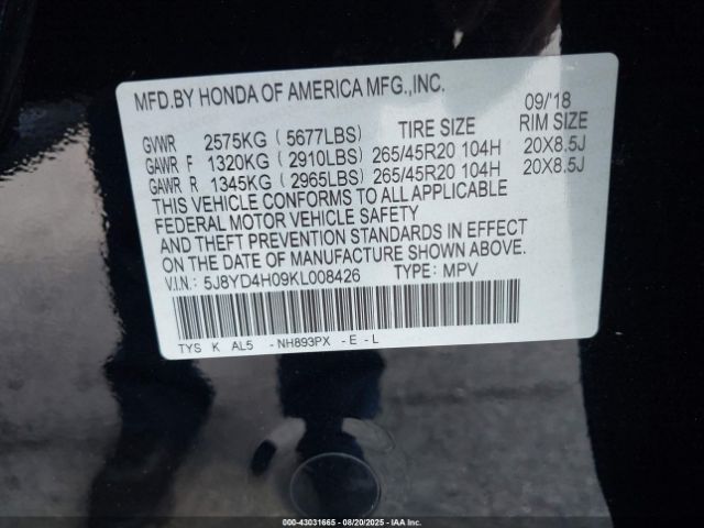 2019 ACURA MDX 5J8YD4H09KL008426 Photo 8