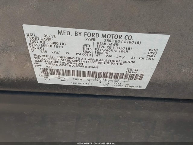 Ford 3.5l ti-vct 2018 1FM5K8D87JGB93945 Image 9