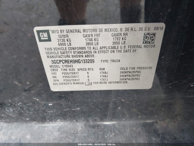 3GCPCREH9HG133209 Chevrolet lv3 - gen 5, sidi, vvt: variable valve timing, e85 max, alum