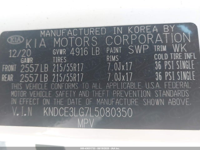 KNDCE3LG7L5080350 KIA Niro