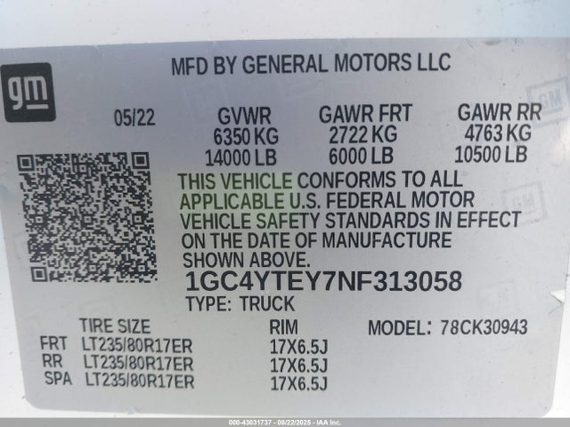 1GC4YTEY7NF313058 Chevrolet l5p