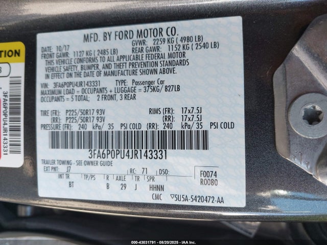 Ford 2.0l 4v atk hev 2018 3FA6P0PU4JR143331 Image 9