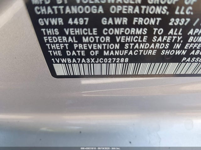 2018 VOLKSWAGEN PASSAT 1VWBA7A3XJC027288 Photo 8