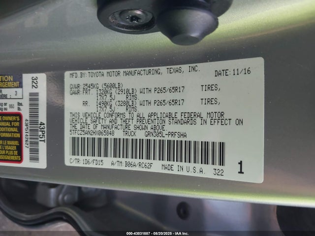 5TFCZ5AN2HX065848 Toyota 2gr-fks