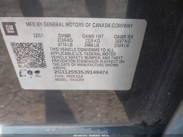 2G1125S35J9149474 Chevrolet lfx - spark ignited direct injection, vvt, e85 max, alum