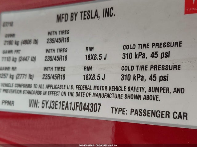 2018 TESLA MODEL 3 5YJ3E1EA1JF044307 Photo 8