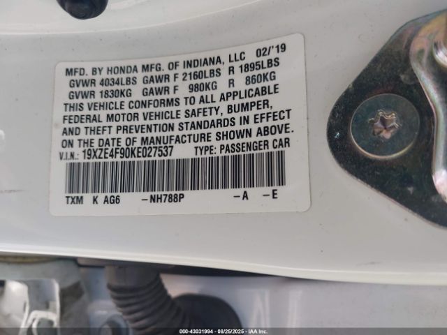 2019 HONDA INSIGHT 19XZE4F90KE027537 Photo 8