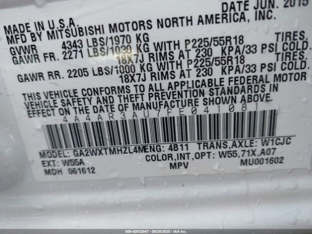 2015 MITSUBISHI OUTLANDER SPORT 4A4AR3AU7FE041081 Photo 8