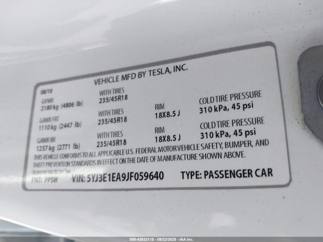 Tesla 2018 2018 5YJ3E1EA9JF059640 Image 9