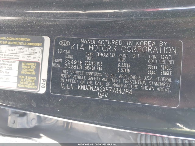 KIA dohc gdi gamma 2015 KNDJN2A2XF7784284 Image 9