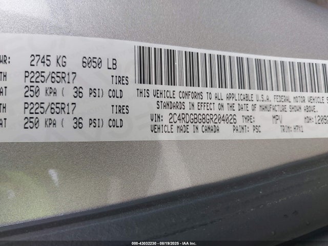 2C4RDGBG8GR204026 Dodge Grand Caravan