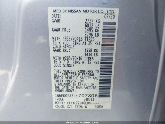 Nissan 2020 2020 1N6ED0EA5LN707806 Image 9