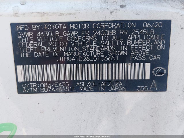 JTHGA1D26L5106651 Lexus 8ar-fts