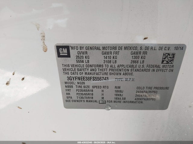 2015 CADILLAC SRX 3GYFNEE38FS556743 Photo 8