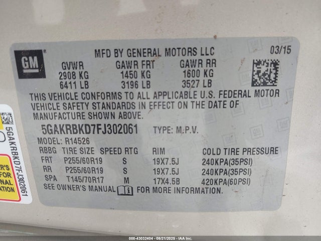 5GAKRBKD7FJ302061 Buick llt