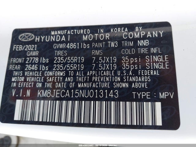 KM8JECA15NU013143 Hyundai t-gdi gamma ii